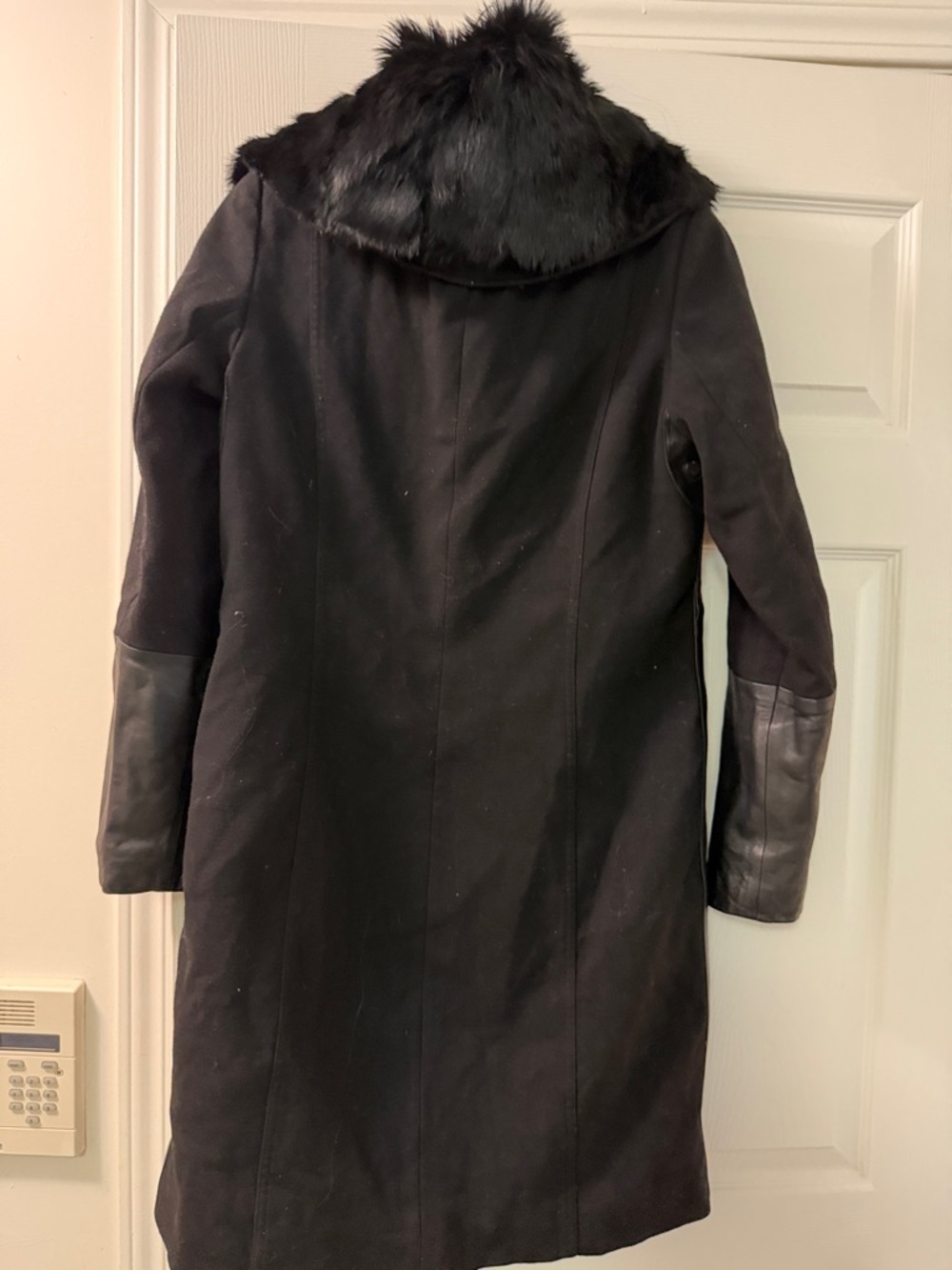 RUDSAK Black Wool Trench Coat with REAL Fur Collar - Picture 7 of 7